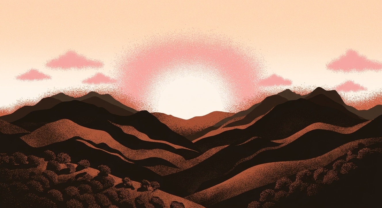 Ilustração do amanhecer na Fazenda Rochedo Lourenço, Serra do Caparaó