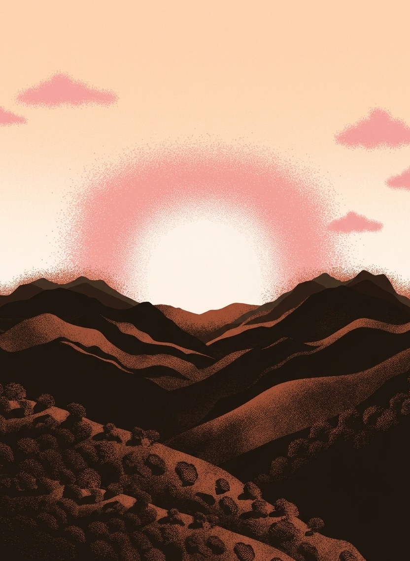 Ilustração do amanhecer na Fazenda Rochedo Lourenço, Serra do Caparaó